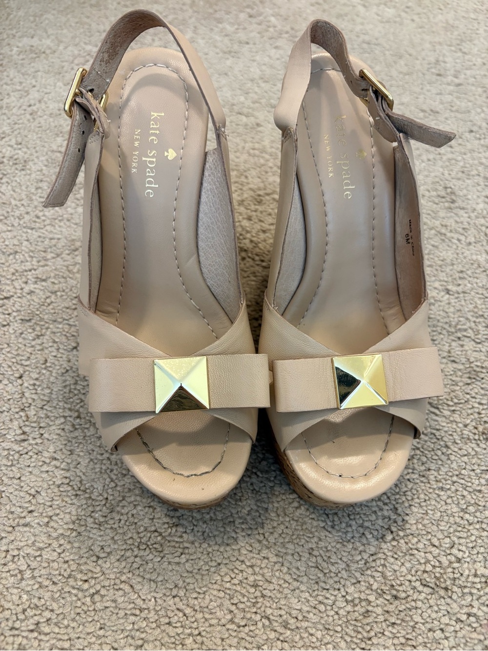 ⁠Kate Spade Diana Peep Toe Cork Platform Wedges Sandals Size 6